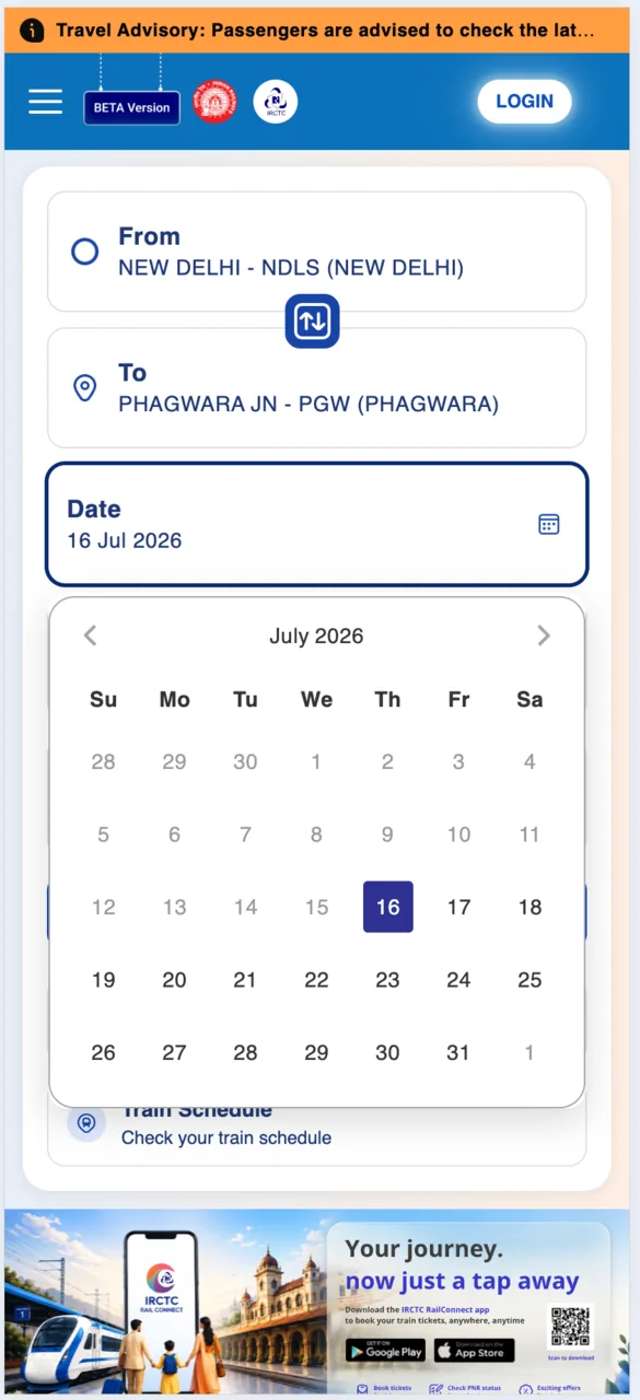 Tap Date and choose your journey date from the calendar.