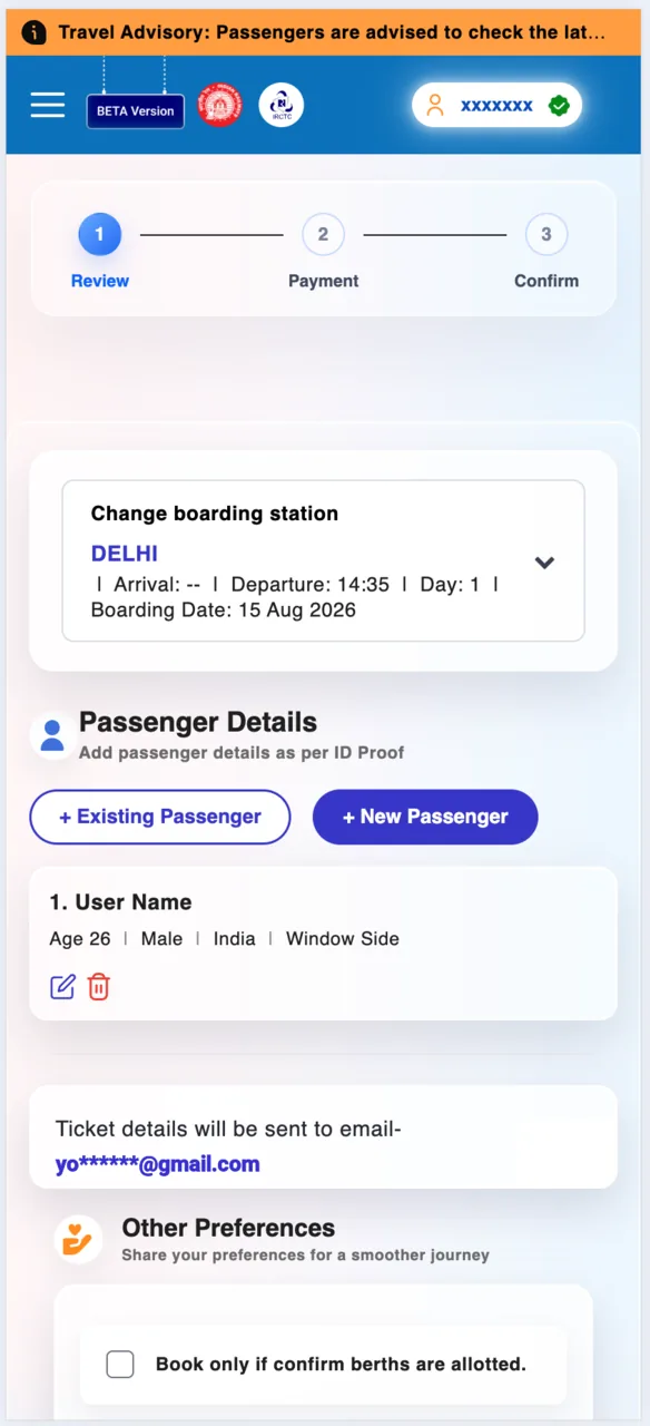 Your passenger is added. Repeat for everyone travelling with you.
