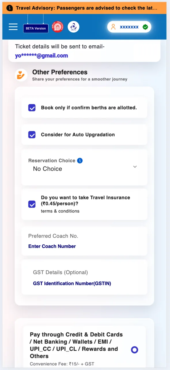 Tick Book only if confirm berths are allotted so you are not left with a waitlist.