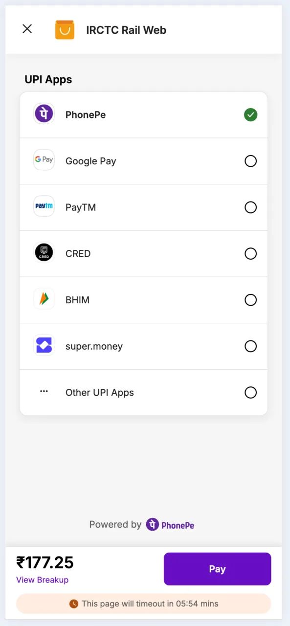Choose your UPI app and tap Pay. Finish before the timer runs out.