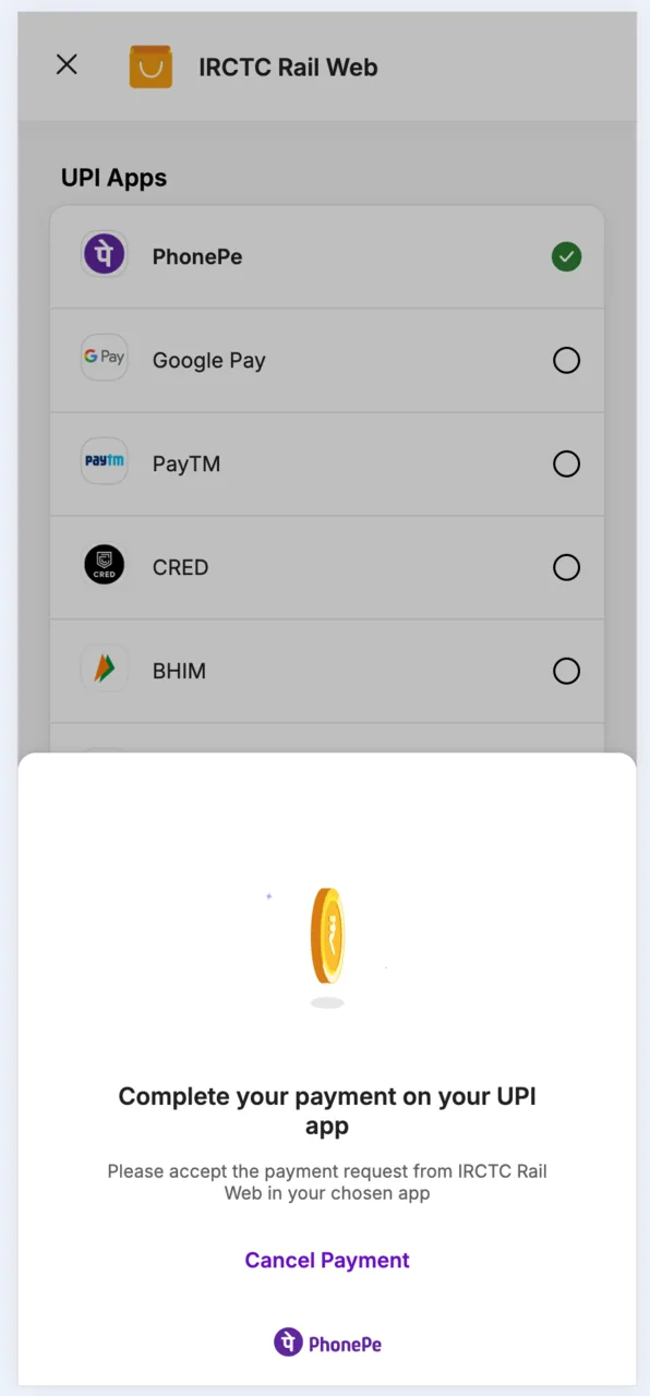 Approve the payment request in your UPI app. Do not close this page.